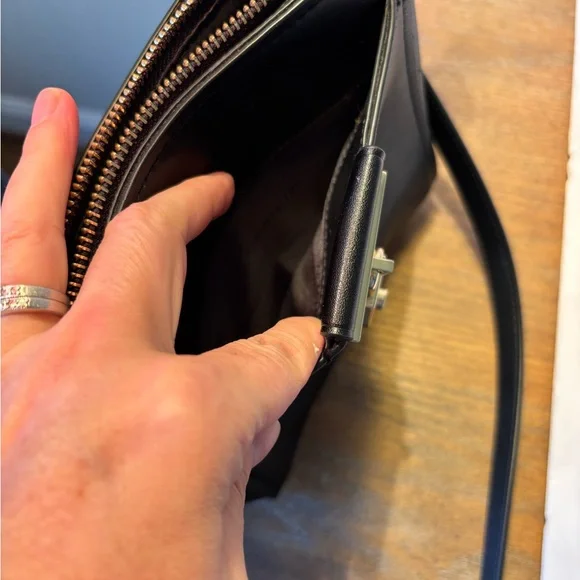 Calvin Klein Black Shoulder Bag Gold Hardware Lock Accent Adjustable Strap (A1) - Picture 5 of 10